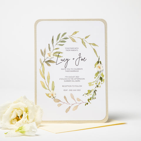 Ivory Wedding Invite With 3D Flower Detail