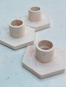 Hexagon Pale Pink Marble Candle Holder