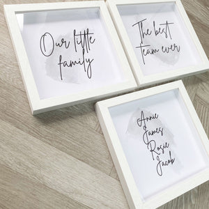 Personalised Our Family With Watercolour Background - 9x9" White Frame Trio