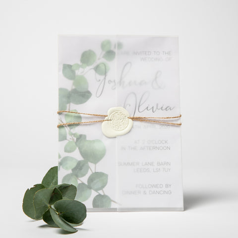 Botanical Wedding Invite With Wax Seal Detail